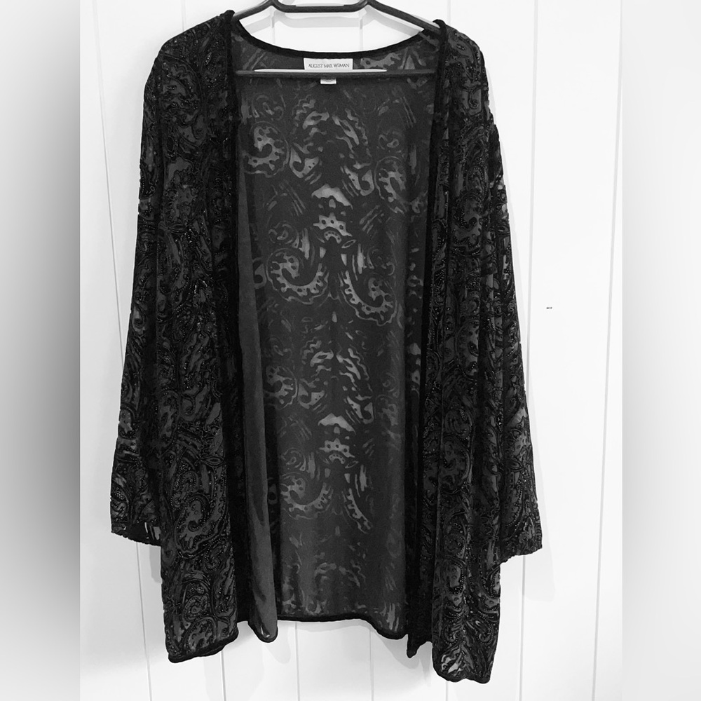 Vintage Cardigan velour burnout Paisley size 1X Black